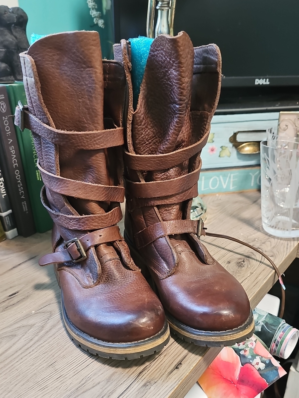 Steve Madden Brown Leather Mid-Calf Buckle Combat Boots Size 7